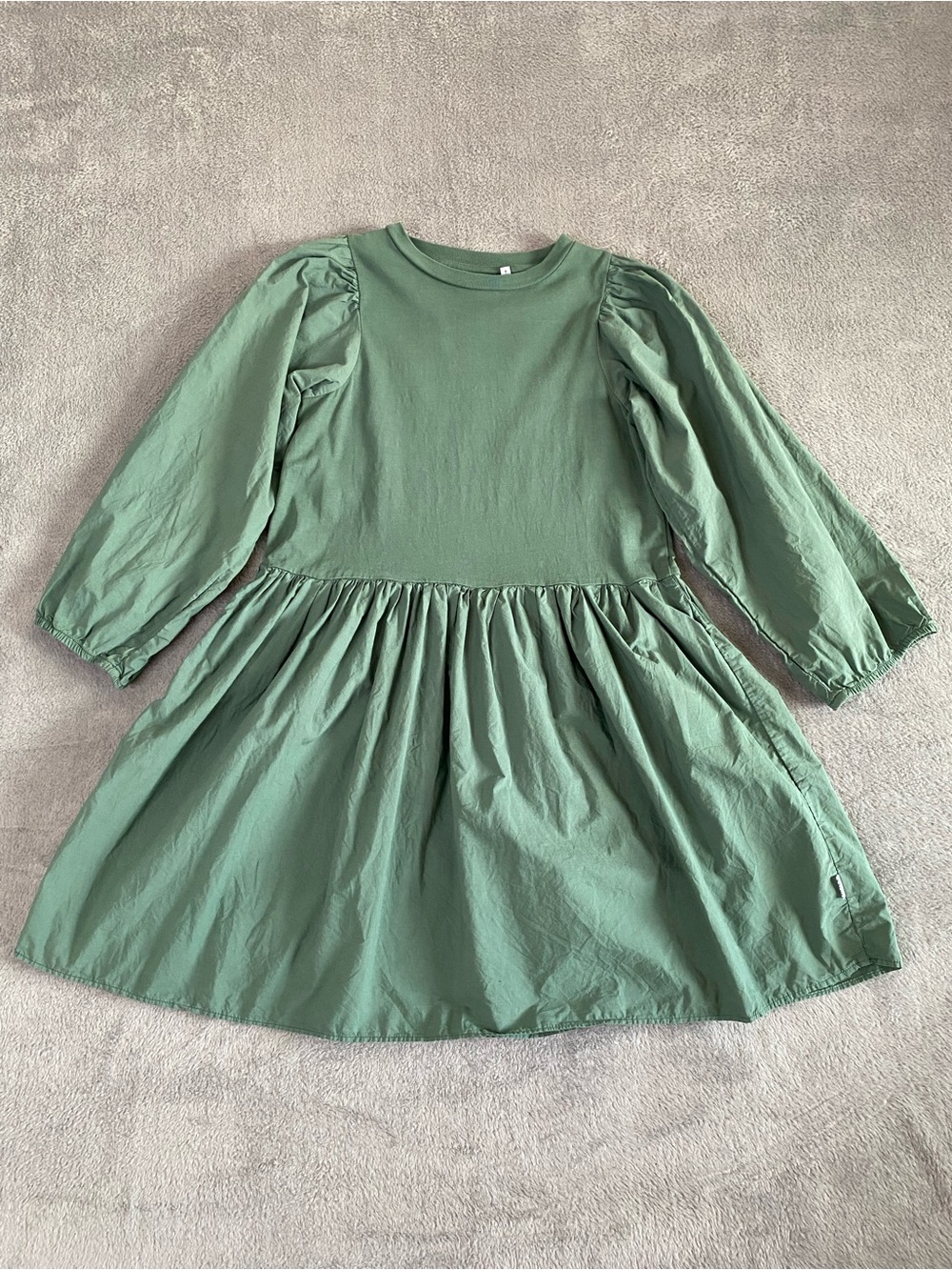Molo Cosette Green Organic Cotton Midi Dress 9-10Y Puff Sleeves Prairie Cottage